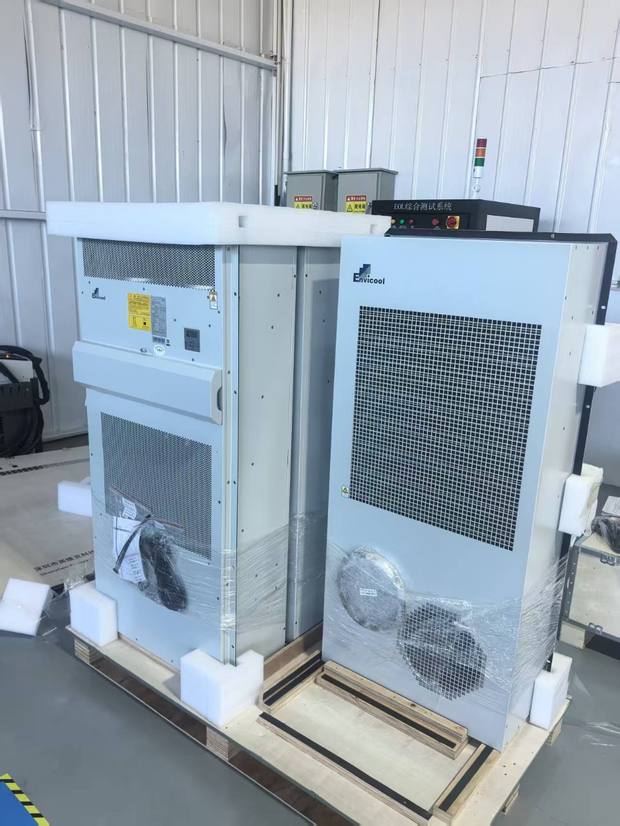 Two cooling units wrapped and strapped to a wooden export pallet
